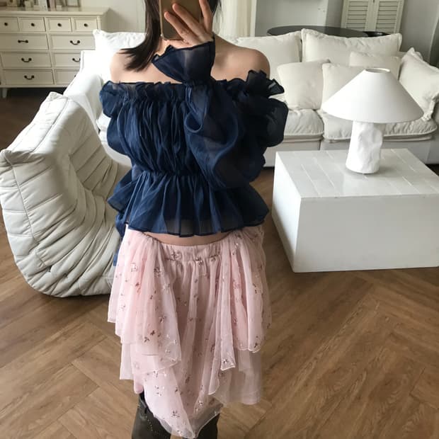 vintage off-shoulder navy blouse