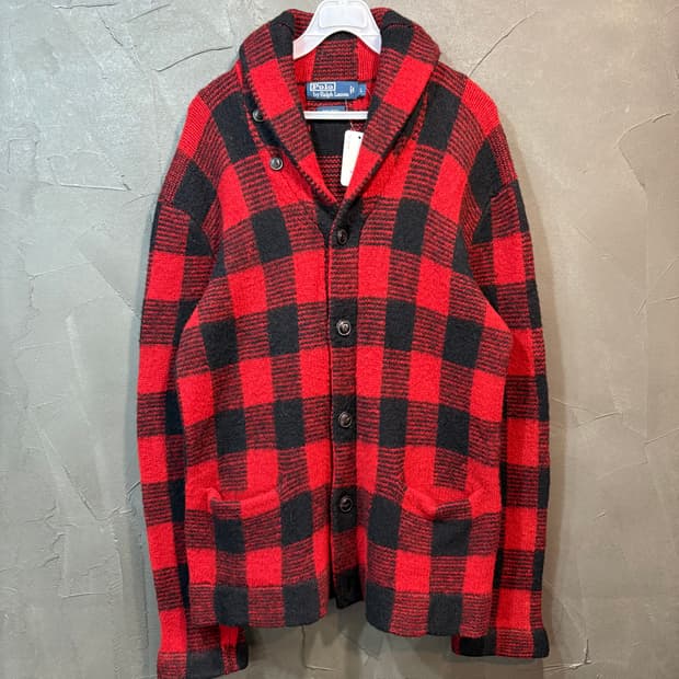 [L] POLO 폴로 랄프로렌 타탄 체크 울 가디건 