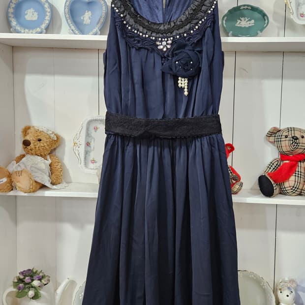 (axes femme) 네이비 진주레이스 포인트 원피스