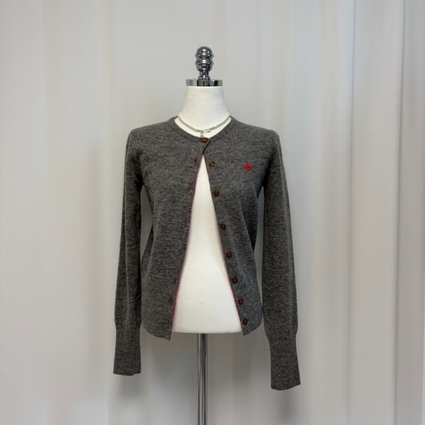 비비안웨스트우드 레드라벨 그레이 울 가디건