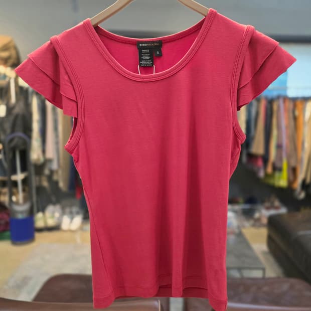 BCBG MAXAZRIA 프릴 슬리브 민소매 탑