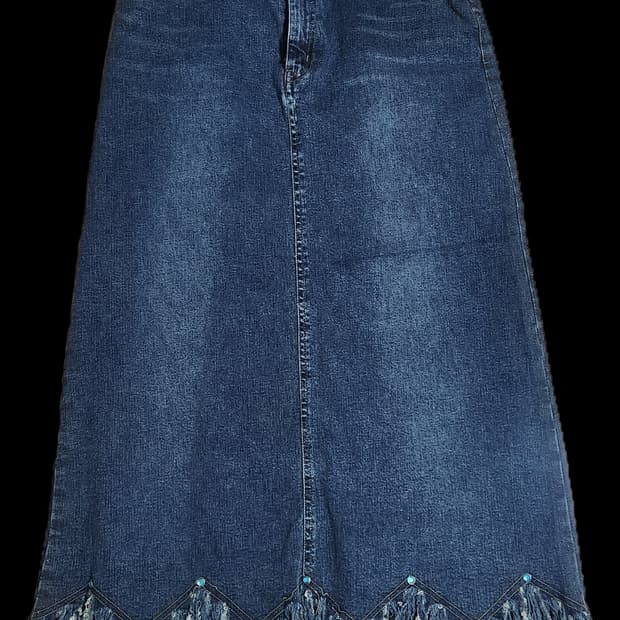 일본빈티지 데님 진청 롱스커트 밑단 수술