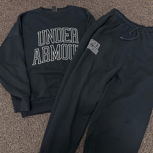 언더아머 맨투맨 추리닝 바지 트레이닝 세트 블랙 M