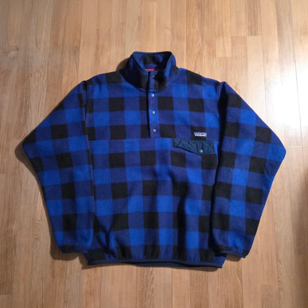 (M)파타고니아 버팔로 블루 체크패턴 신칠라 플리스 후리스