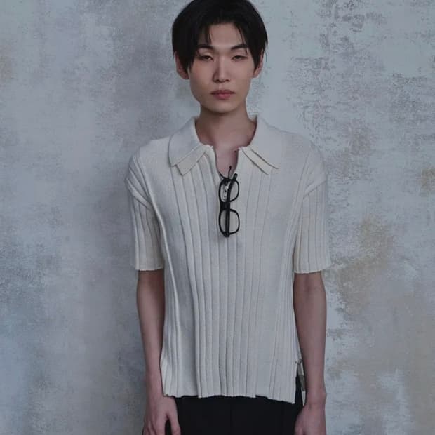 패러다임 필름 더블카라 하프 집업 니트
