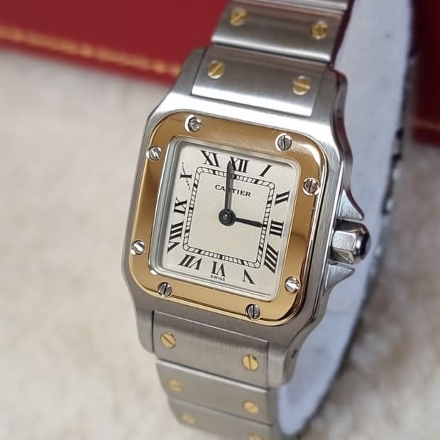 까르띠에 산토스 갈베 18K 쿼츠 로만다이얼 스몰 여성시계 90년대