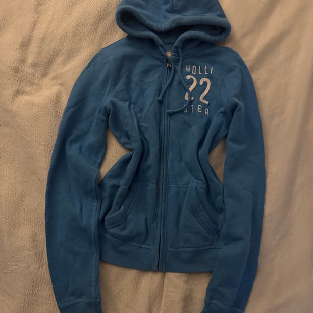 홀리스터 블루 + 화이트 패치 후드집업