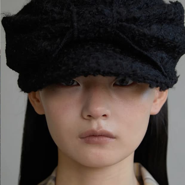 어썸니즈 벨보이 캡 리본 울 블랙