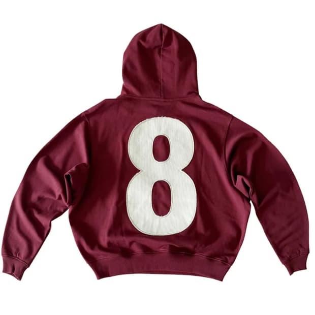 아플리케 8 빅로고 오버사이즈 숏 후드 버건디