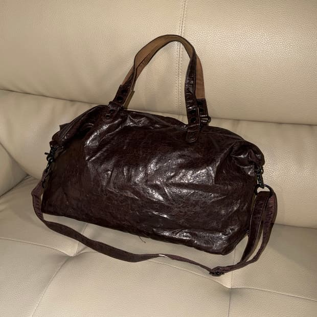 Textured faux leather boston bag