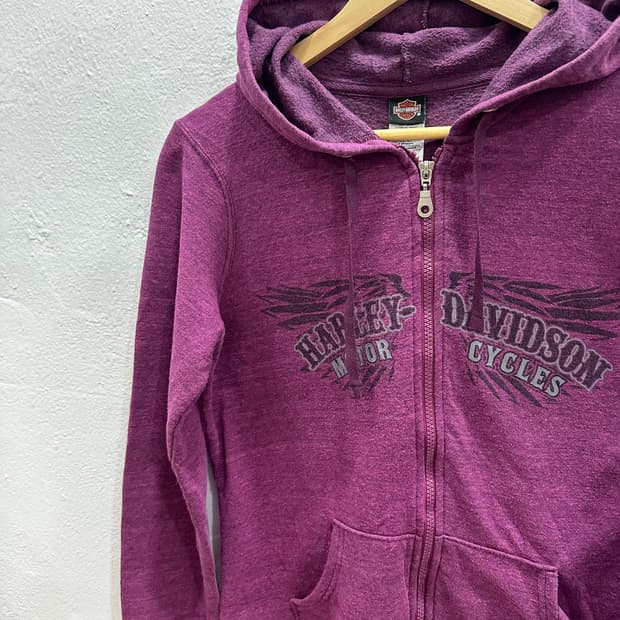 할리데이비슨 우먼 퍼플 윙 그래픽 후드집업M