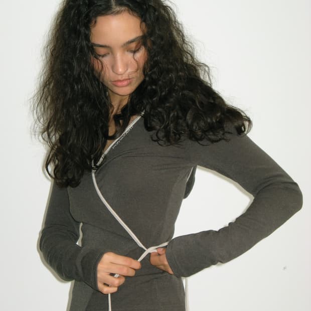 Polysooem wrapped strap cardigan khaki