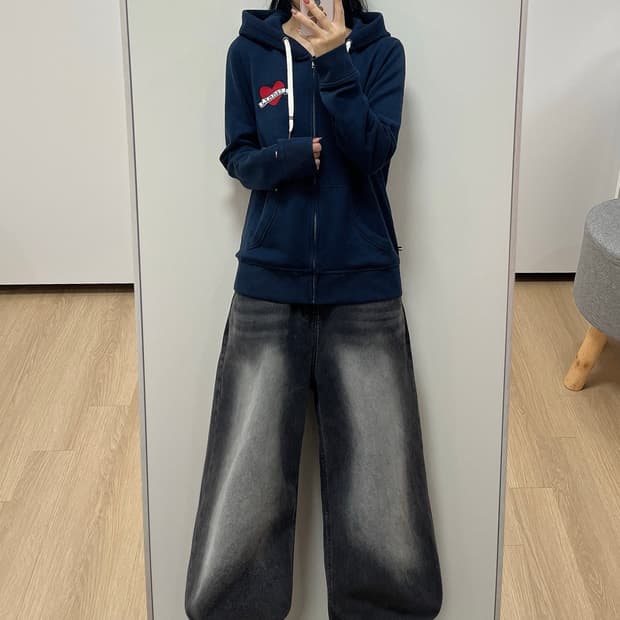 타미힐피거 하트로고 네이비 후드집업