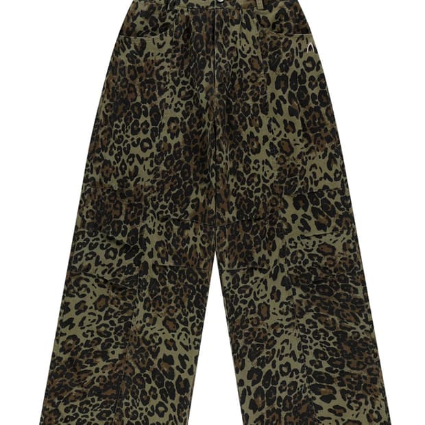 Knee Pin-tuck Leopard Cotton Pants