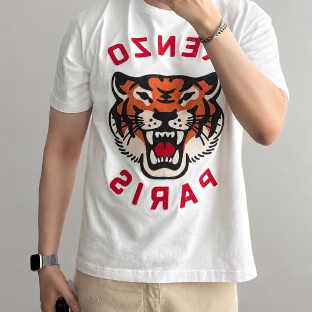 겐조 KENZO 타이거 자수 티셔츠 화이트 M / 미착용급 / 풀자수