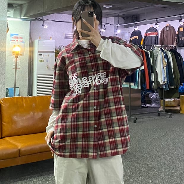 노매뉴얼 체크 반팔 티셔츠 B4770