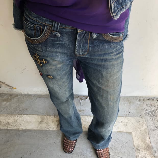 stud detail bootcut denim