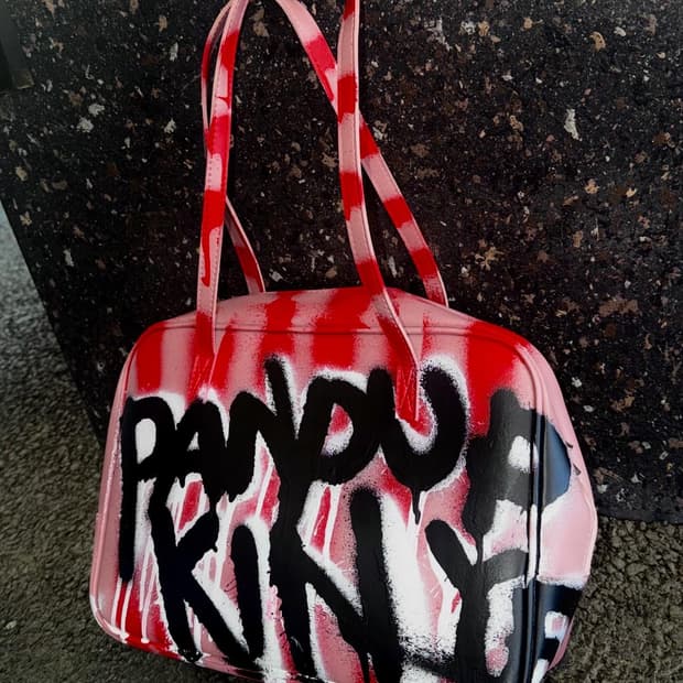 리메이크 스포티 핑크 레더 빈티지 토트백