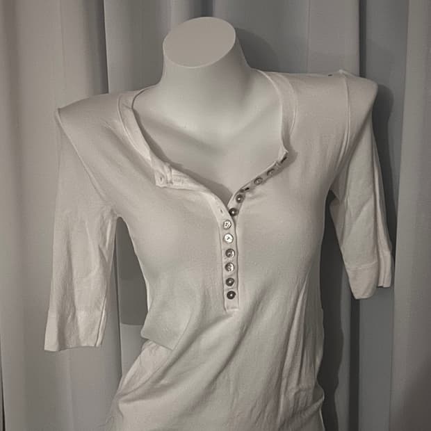 빈티지 오부 자개단추 티