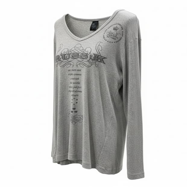 RUSS K 빈티지 레터링 브이넥 티셔츠 1903