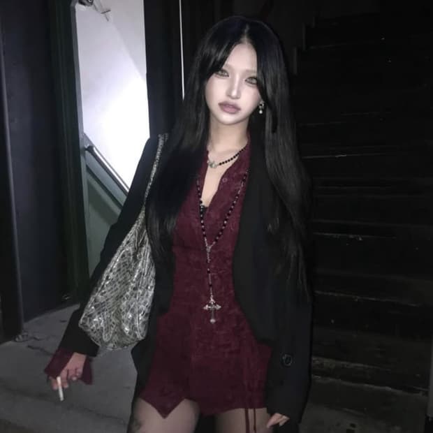 엘프엘프엘프 메쉬 코르셋 셔츠 와인컬러 