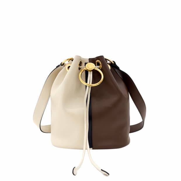 [OS] 마르니 이어링 컬러블록 투톤 레더 버킷백 숄더백 브라운 베이지