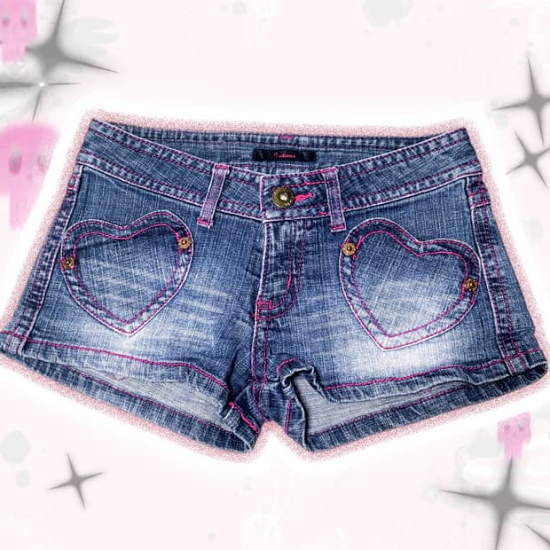 키치 갸루 y2k scene 하트패치 주머니 데님 숏팬츠