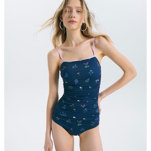 센토르 플라워 셔링 스윔웨어 네이비 원피스 수영복
