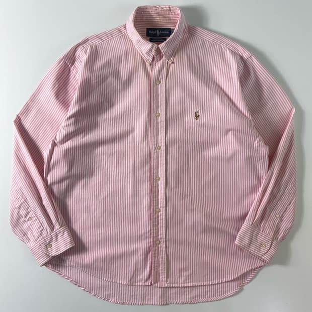 Polo  폴로 랄프로렌 90,s 자수 코튼 핑크 스트라이프 셔츠