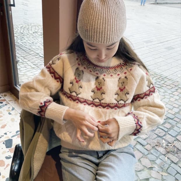 메이비베이비(MAYBEBABY) 디어리스트 곰아지 니트 프리사이즈 새상품