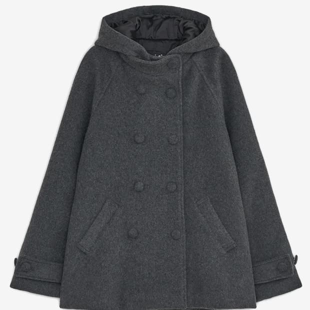 허그유어스킨 후드 하프 코트 차콜