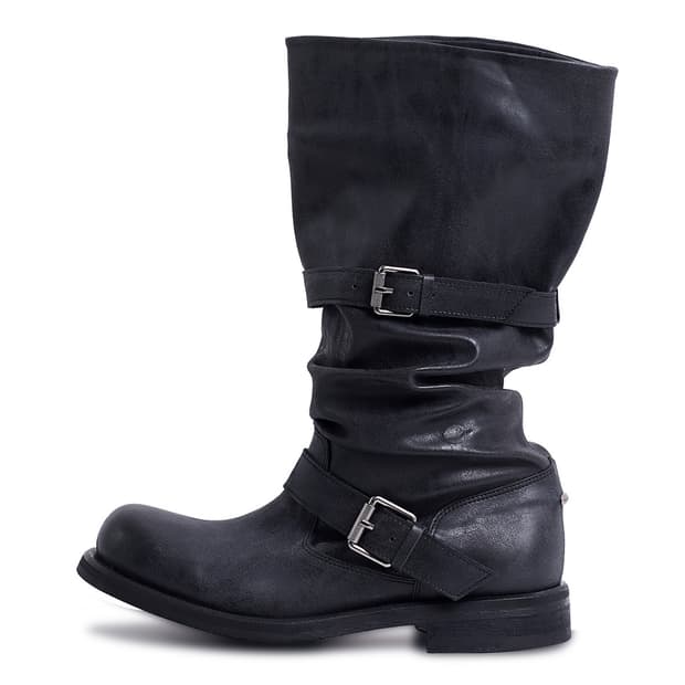네거티브쓰리 Slouchy Long Boots_ Washed Black