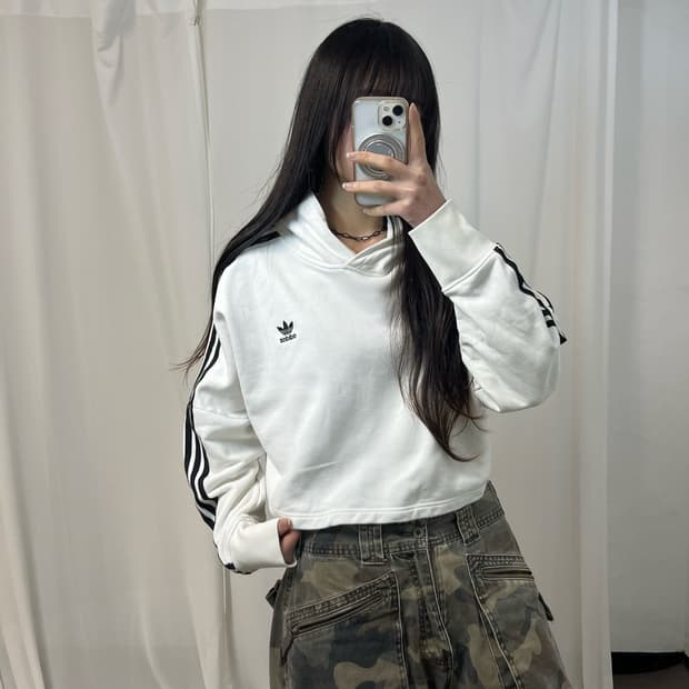 Adidas Firebird White Cropped Hoodie