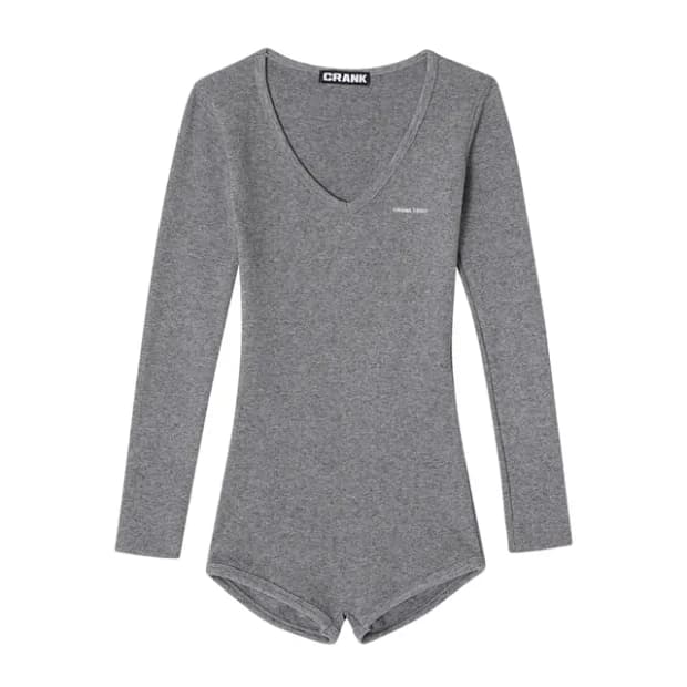 V-NECK KNIT BODY SUIT_MELANGE GREY