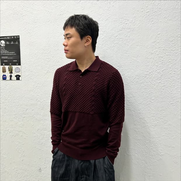 브리오니 버건디 PK 니트 