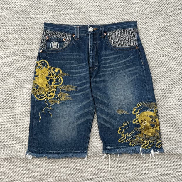 오리엔탈 자수 데님 하프팬츠 r3197