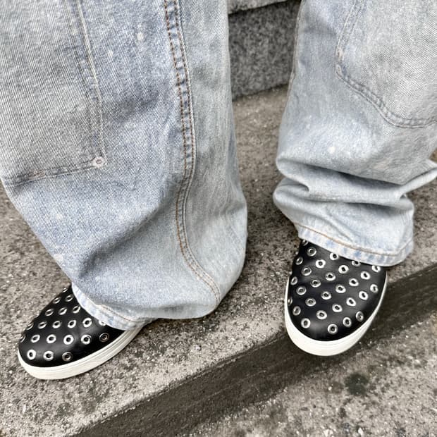 00s 프라다 스포츠 블랙 그로멧 슬립온 플랫 슈즈