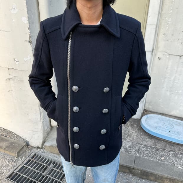 2000s 아카이브 발망 네이비 나폴레옹 피코트