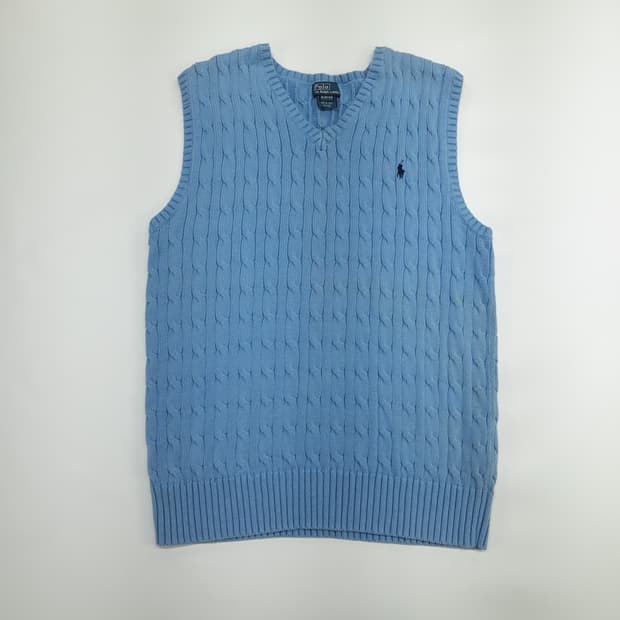 CN533 L-XL 폴로 랄프로렌 스카이블루 케이블 니트 조끼 베스트