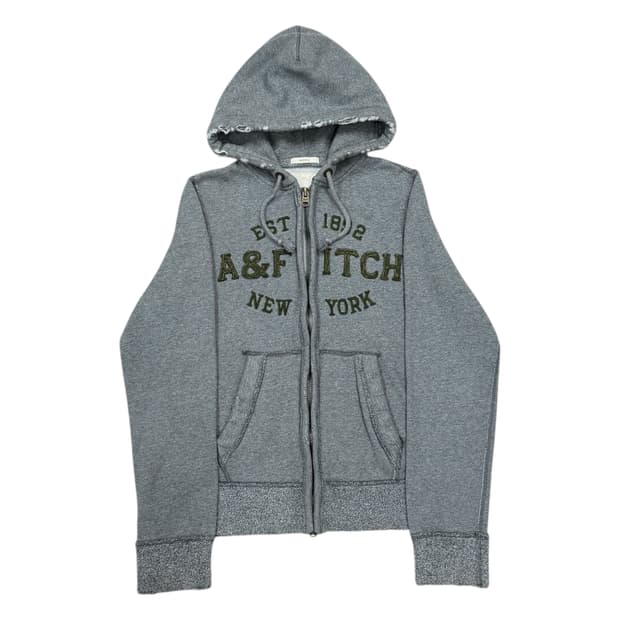 아베크롬비 빈티지 Y2K 데미지 그런지 스펠로고 기모 후드집업 그레이 S