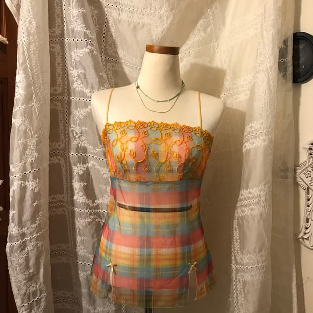 빈티지 소르베 체크 캐미솔