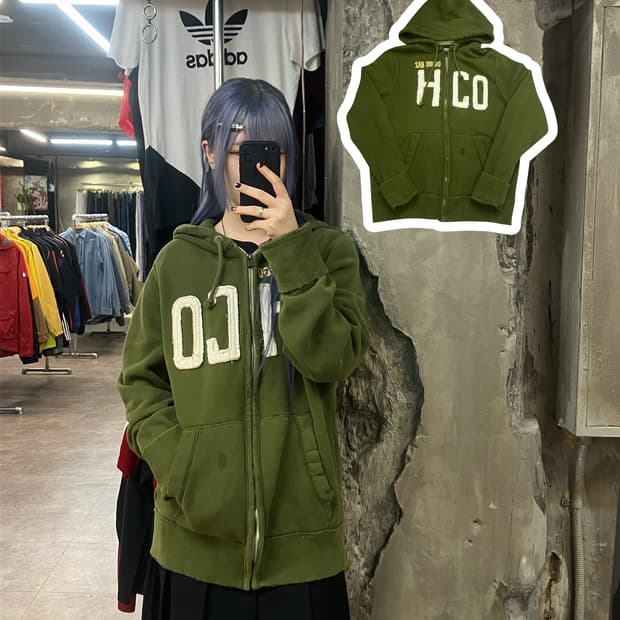 홀리스터 기모 후드집업 그린 XL #csz2329