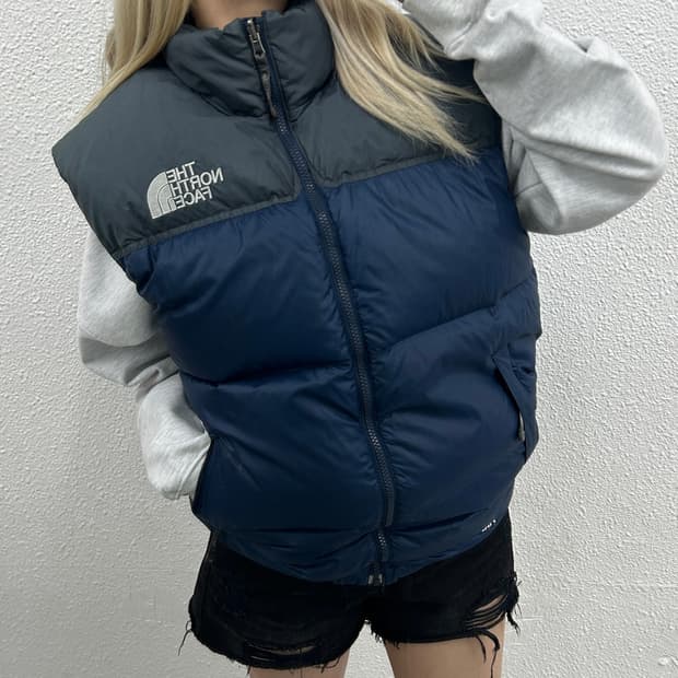 노스페이스 차콜배색 로고 네이비 패딩조끼 L