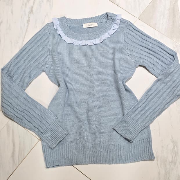 일본빈티지)블루모리걸st 프릴넥 히메갸루깔 로맨틱 니트