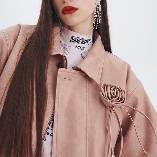 더센토르 로즈 코사지 레더 자켓 핑크