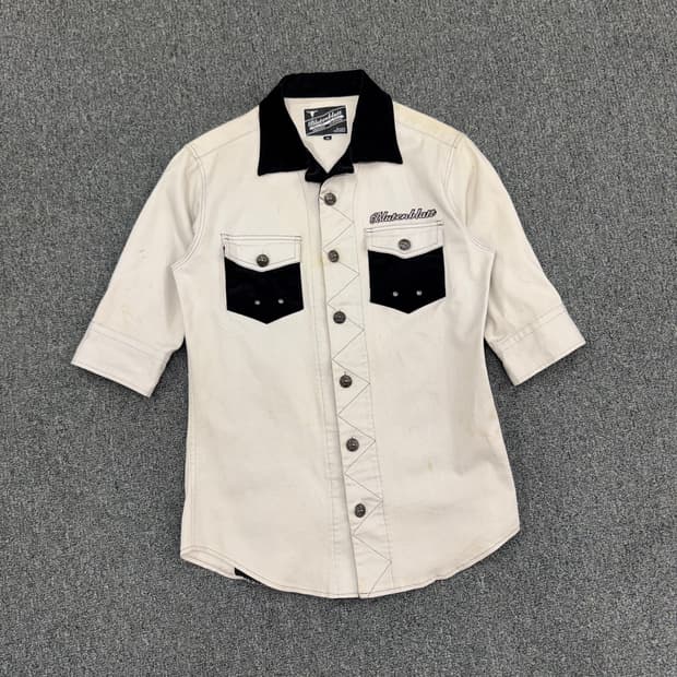 M)blutenblatt 빈티지 콘쵸 버튼 여성 칠부 셔츠