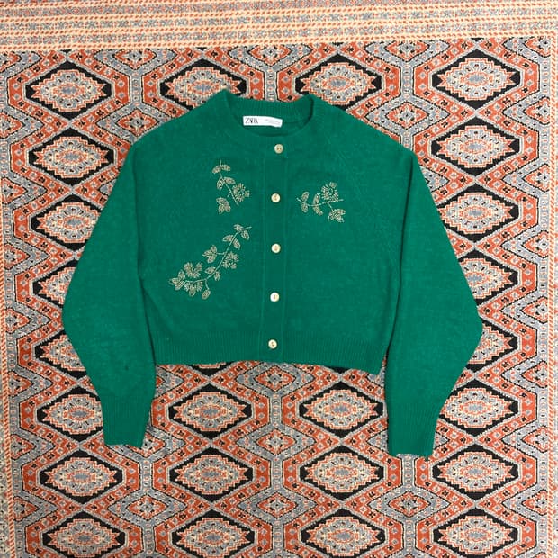 자라 자수 그린 가디건 여성S