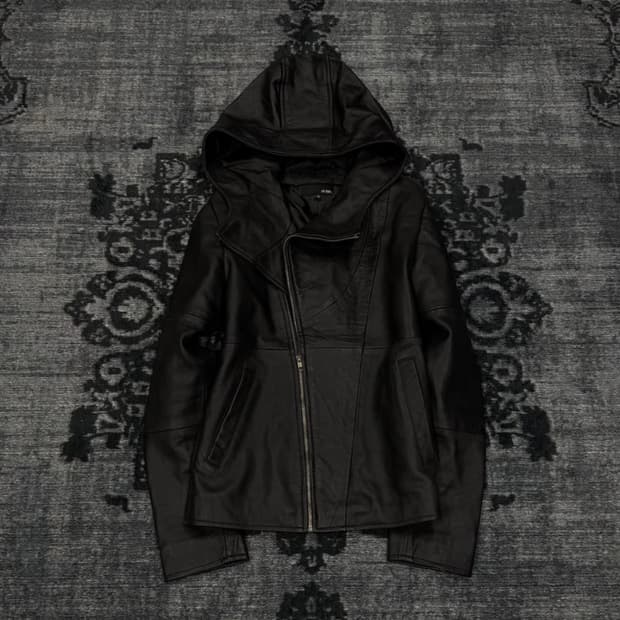 Rubik asymmetry leather hood rider jacke