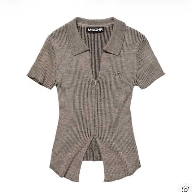 mschf 미스치프 롬버스 니티드 투톤 숏슬리브 베이지블랙