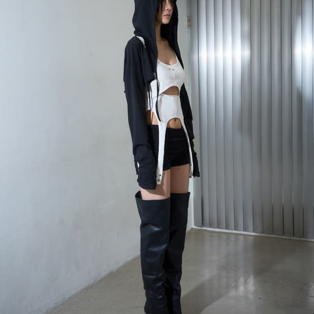 Noctave 슬리브리스 후드 크롭 가디건 볼레로